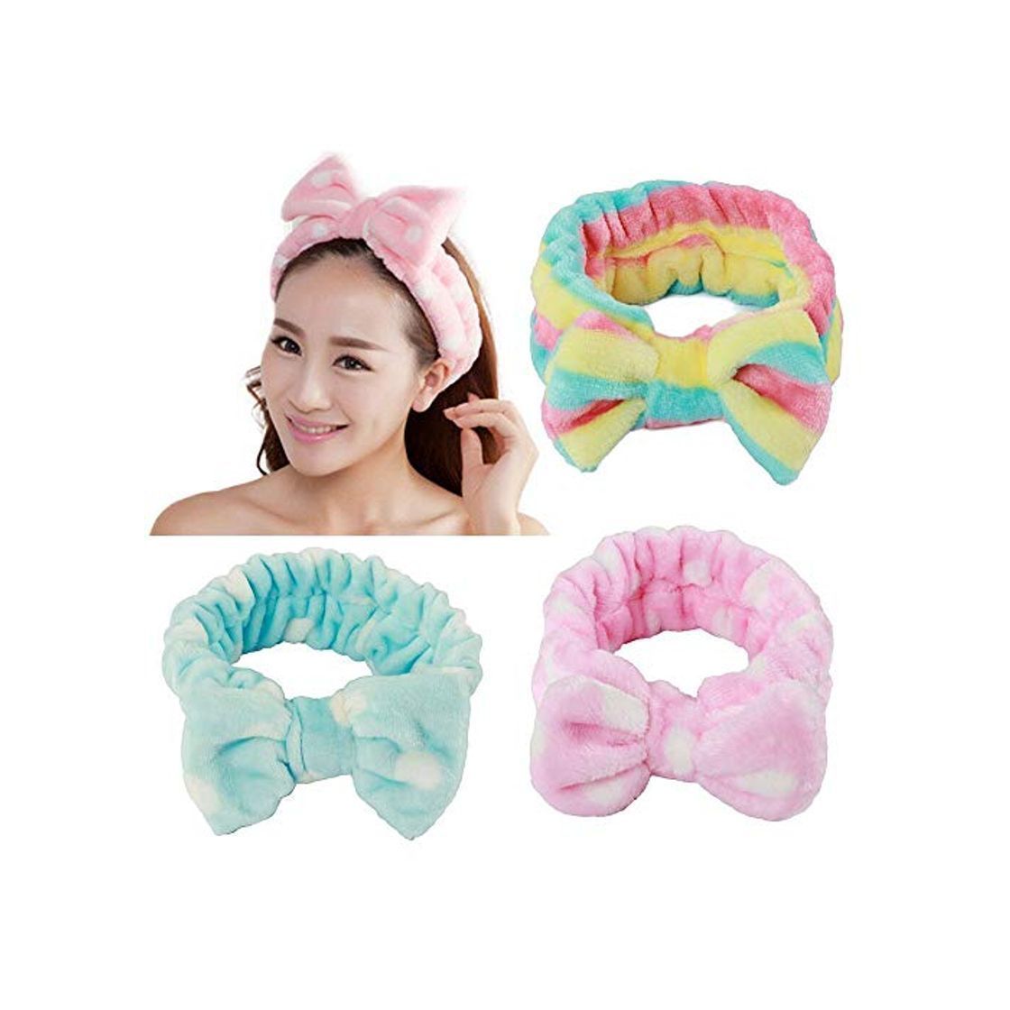Social 3 Pieces Women/Girl Adorable Fashion/Soft Cut Carol Plush Bun Makeup Cosmetic Shower