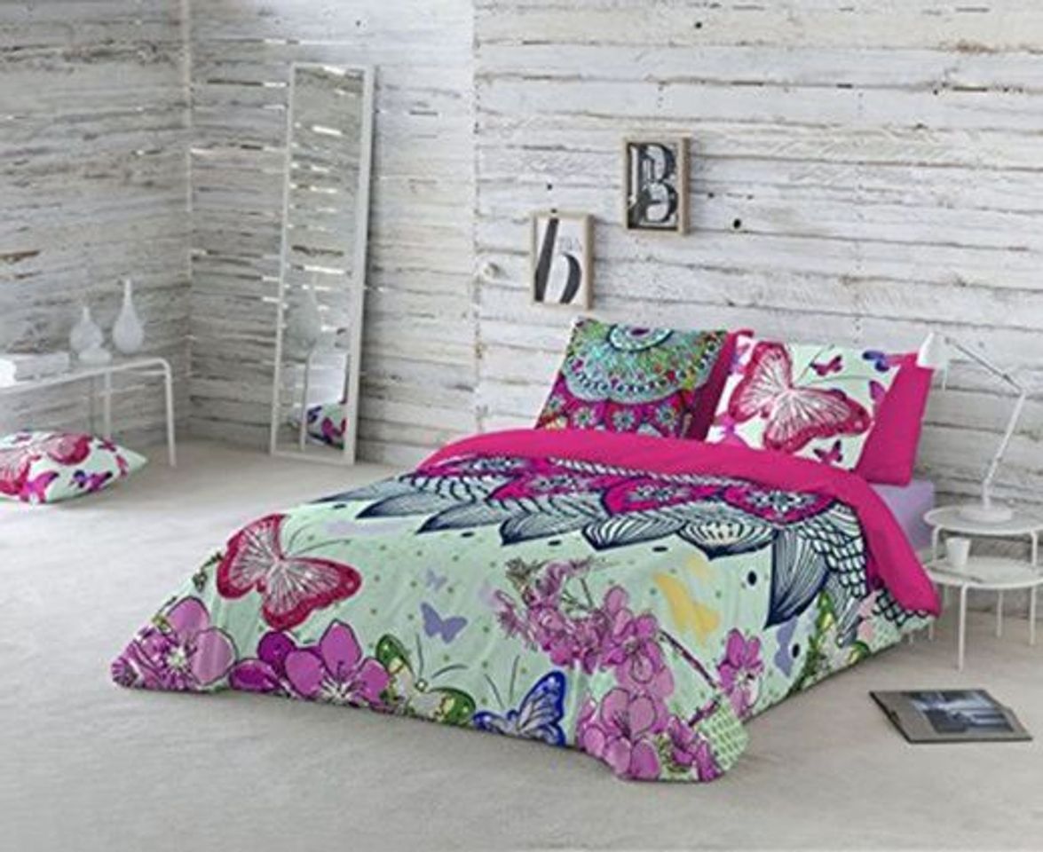 Social NATURALS Juego De Funda Nórdica Spring Fucsia/Azul Cama 150 (240 x 220