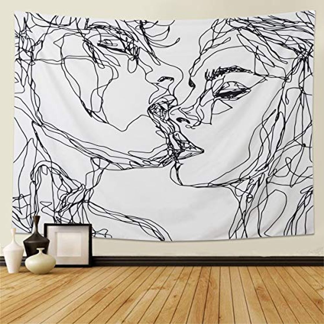 Producto LOMOHOO Hombres Mujeres Soulful Abstract Sketch Arte Colgante de Pared Tapiz Beso