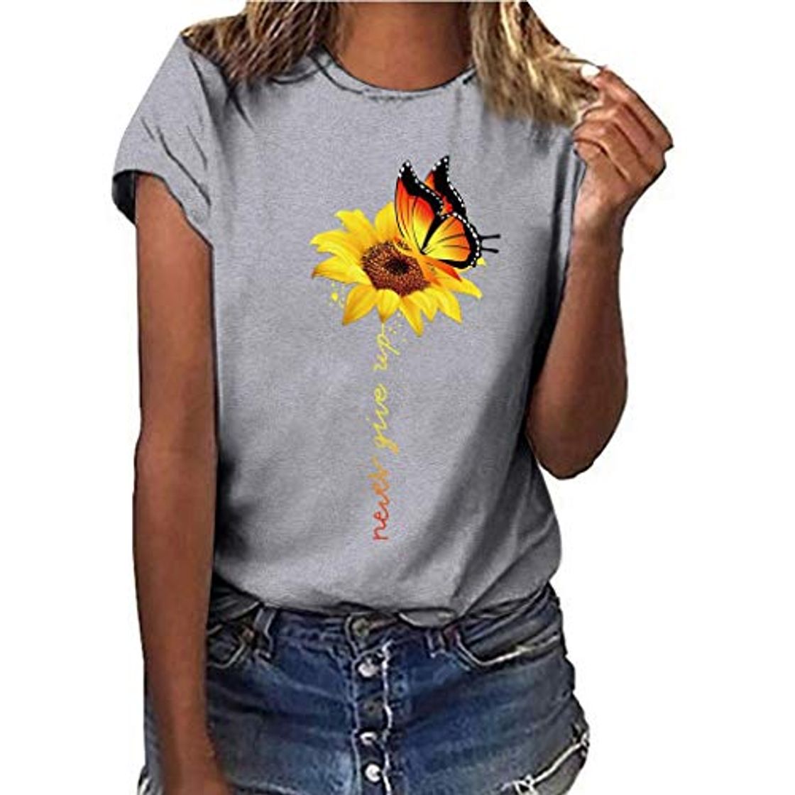 Fashion Camiseta Mujer Verano Moda Manga Corta Girasol Impresión Tallas Grandes Blusa Camisa