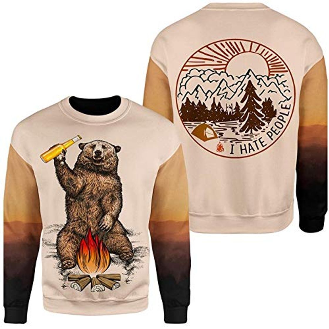 Social SMYUI Funny 3D Impreso Sudaderas con Capucha Unisex Grizzly Bear Hate Human