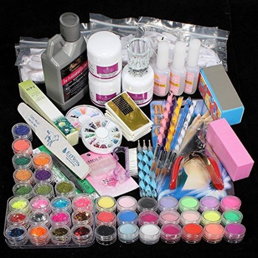 vasyle Juego completo acrílico polvo UV Gel Kit de punta de pincel lámpara de luz UV NAIL ART DIY Kit de manicura con uñas de pato 