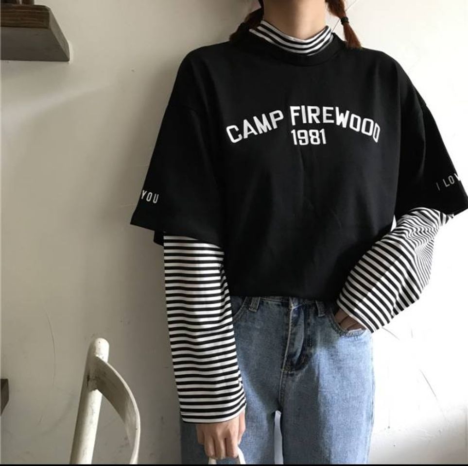 moda coreana listrado em falso