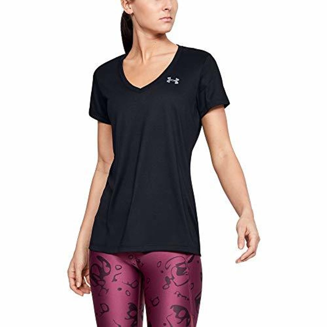 Social Under Armour Tech Short Sleeve V-Solid Camiseta, Mujer, Negro