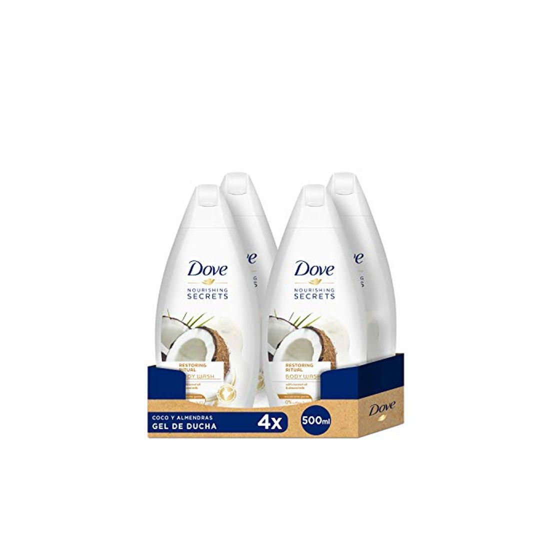 Social Dove Gel De Ducha Coco y Almendras - 4 Paquetes de 500