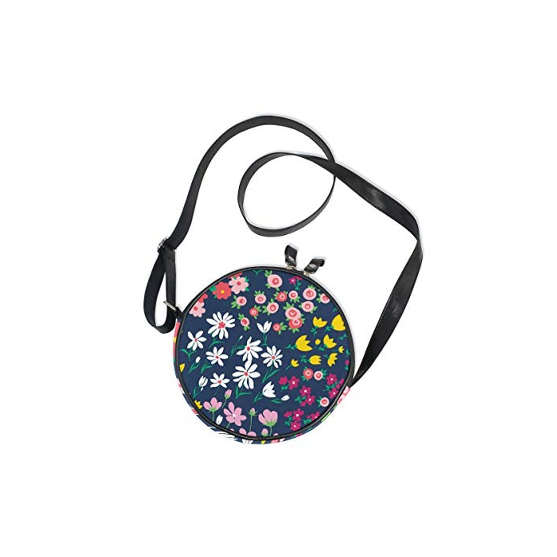 Moda Bandolera Vintage Spring Flowers Círculo Lona Bolso de hombro redondo de playa bolso de mano