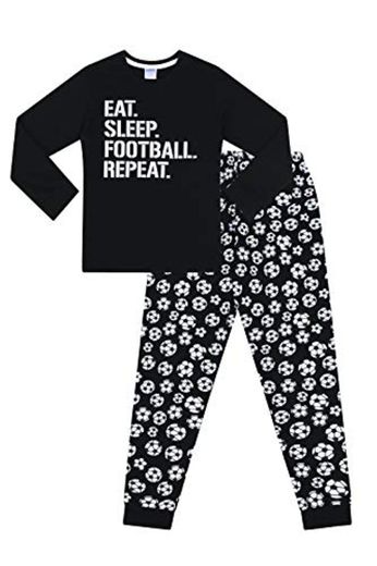 Pijama largo de algodón con texto en inglés "Eat Sleep Football Repeat"