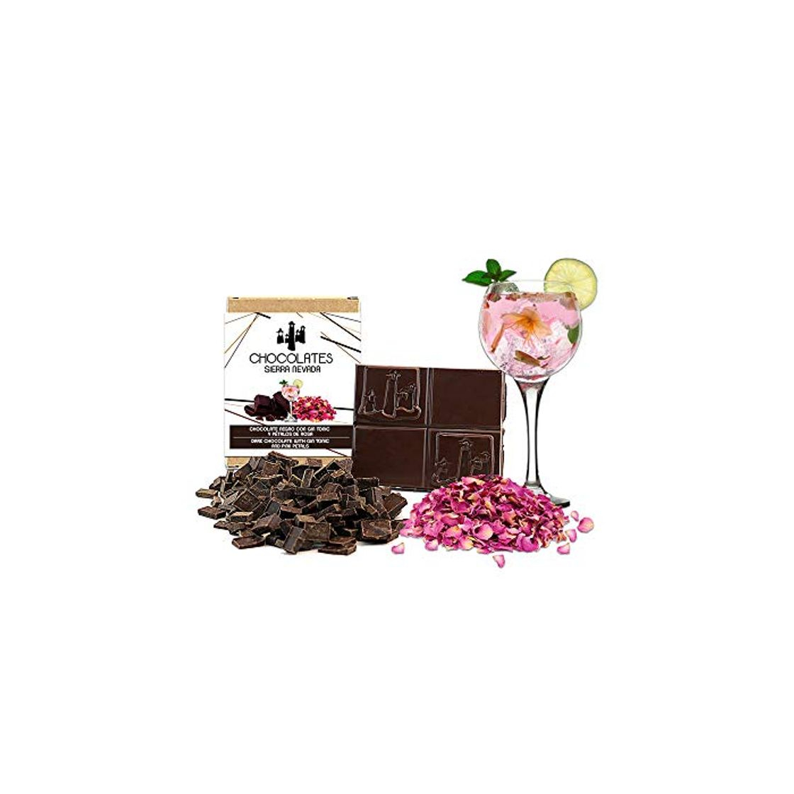 Social Tableta de chocolate negro con gin tonic y pétalos de rosa 75gr
