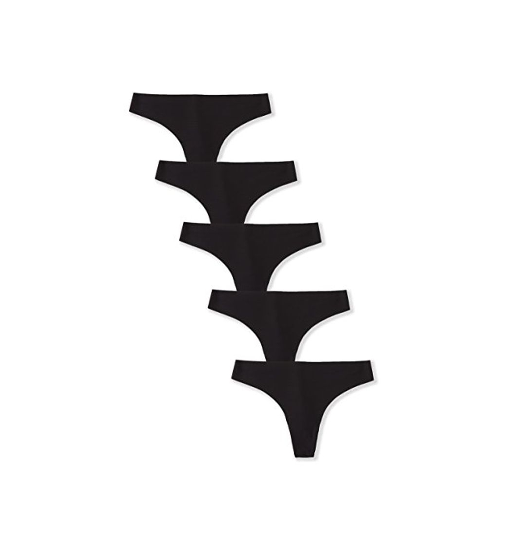 Social Iris & Lilly Calzoncillo Tanga de Microfibra Mujer, Pack de 5, Negro