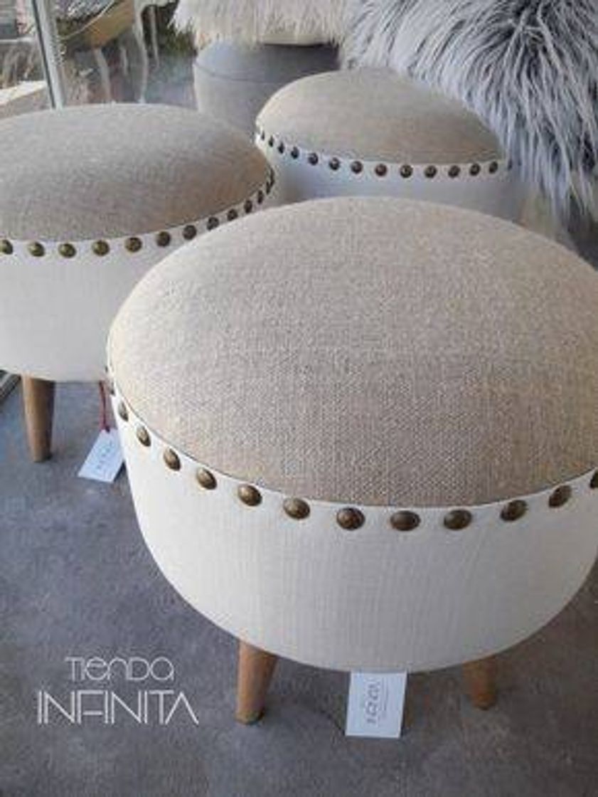 Social Puff Rustico de lino y artillería con tachas