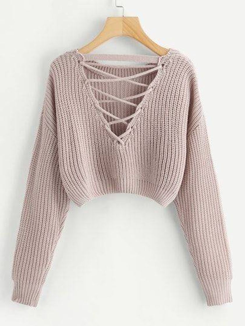 Social Suéter corto de espalda V con cordón.