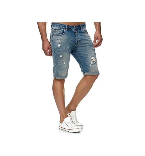 Vaqueros Cortos de Verano Desgastados para Hombres Jeans Shorts Básico Casual Azul