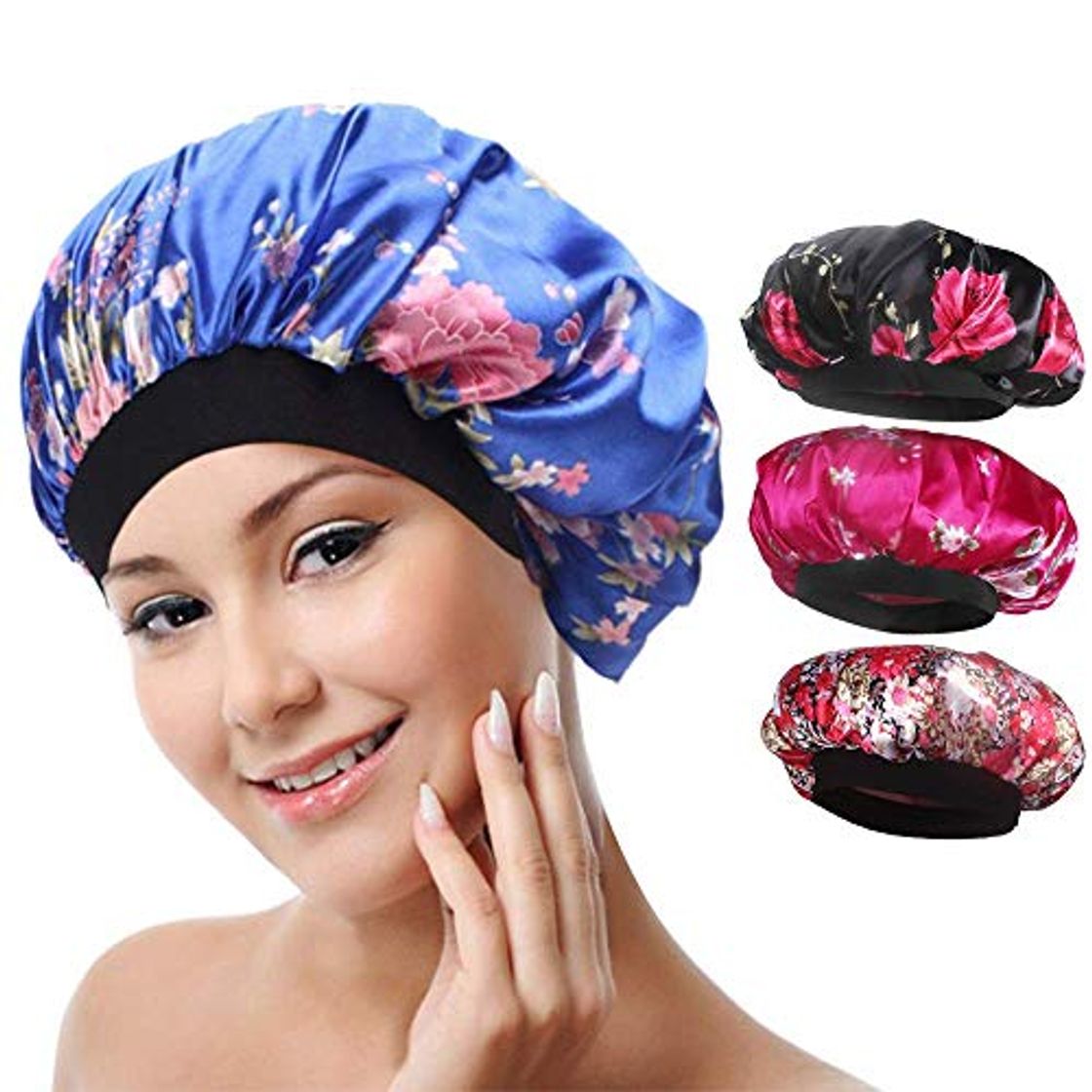 Social 4 Pack de Gorro de Dormir de Satén Suave Gorra Ancha Salon