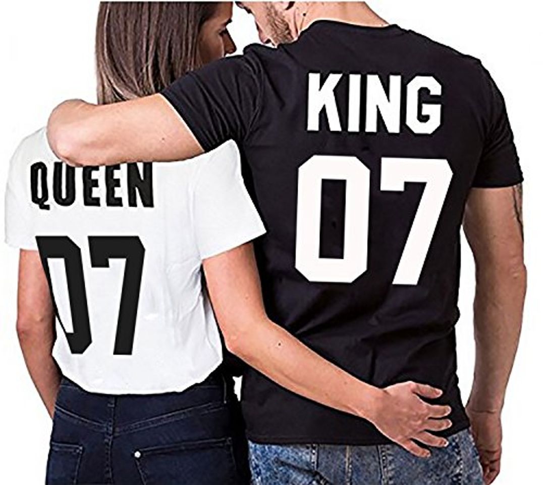 Social Camiseta par Partnerlook Juego King Queen para Parejas como obsequio S-4XL, Größe2