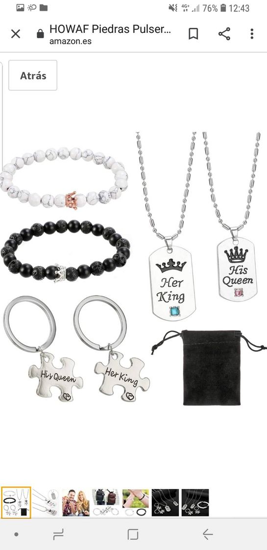 Social Piedras Pulseras para Parejas, His Queen y Her King Acero In