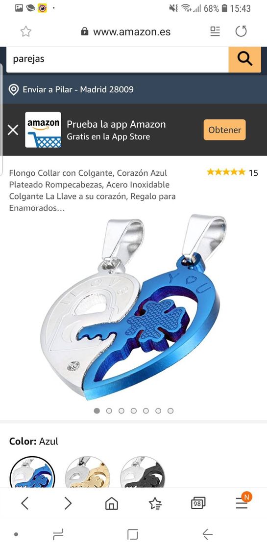 Social Flongo Collar con Colgante, Corazón Azul Plateado Rompecabez