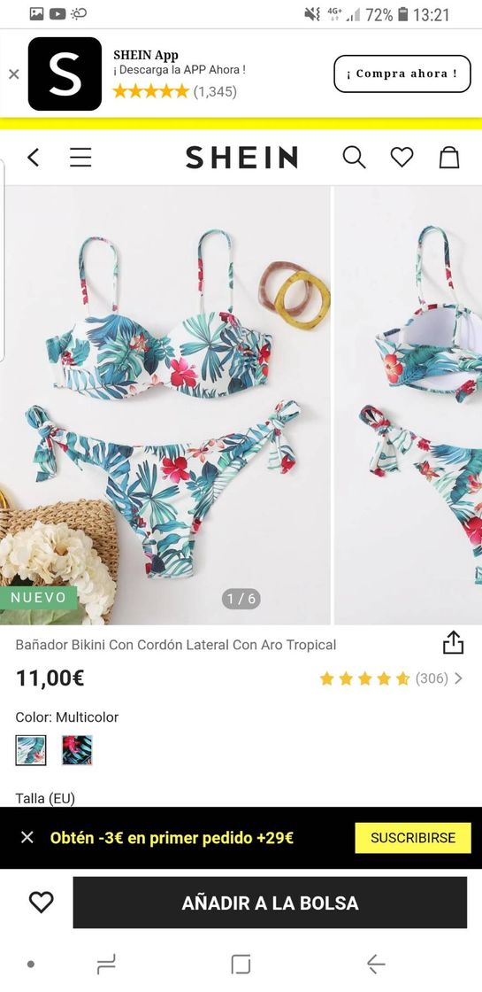 Bañador Bikini Con Cordón Lateral Con Aro Tropical

