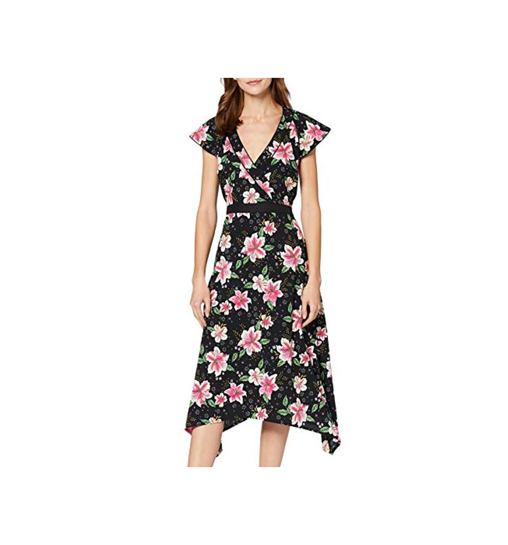 Fashion Marca Amazon - find. Mujer Vestido Midi Cruzado de Flores, Multicolor