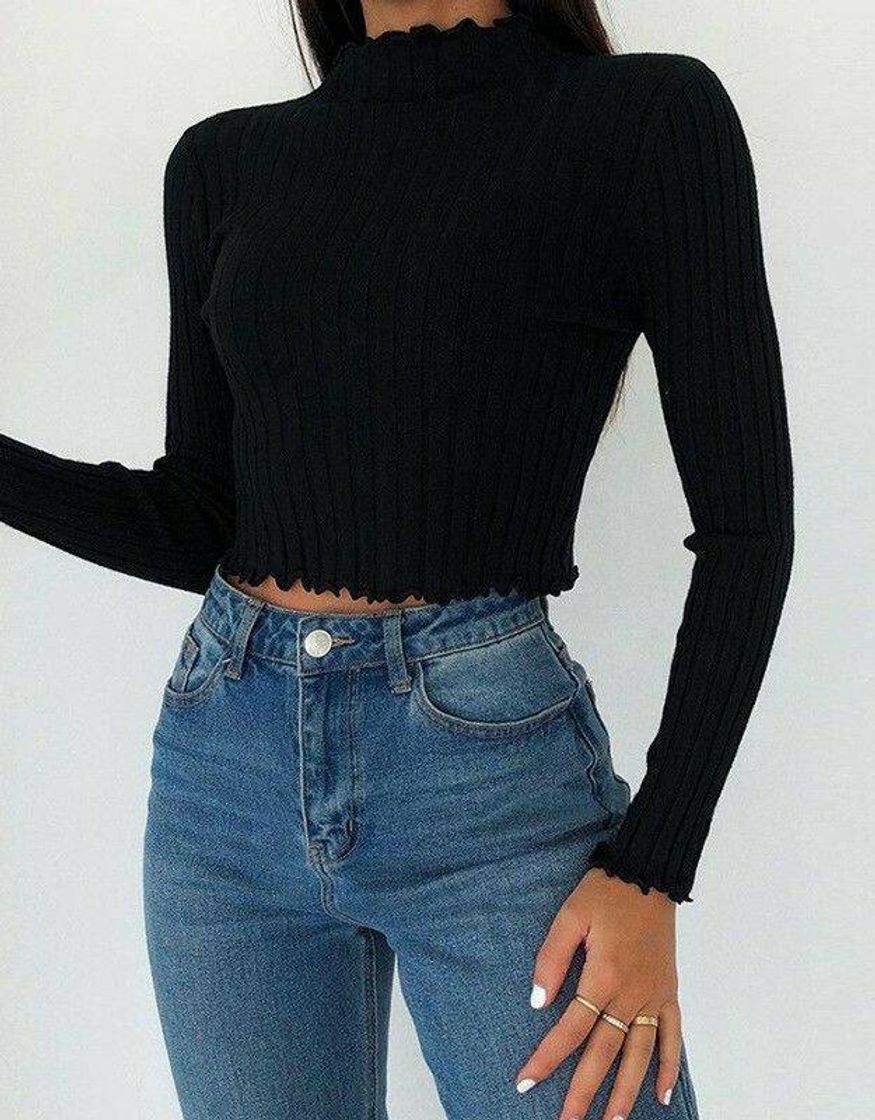 Fashion Ruffle corduroy black crop top