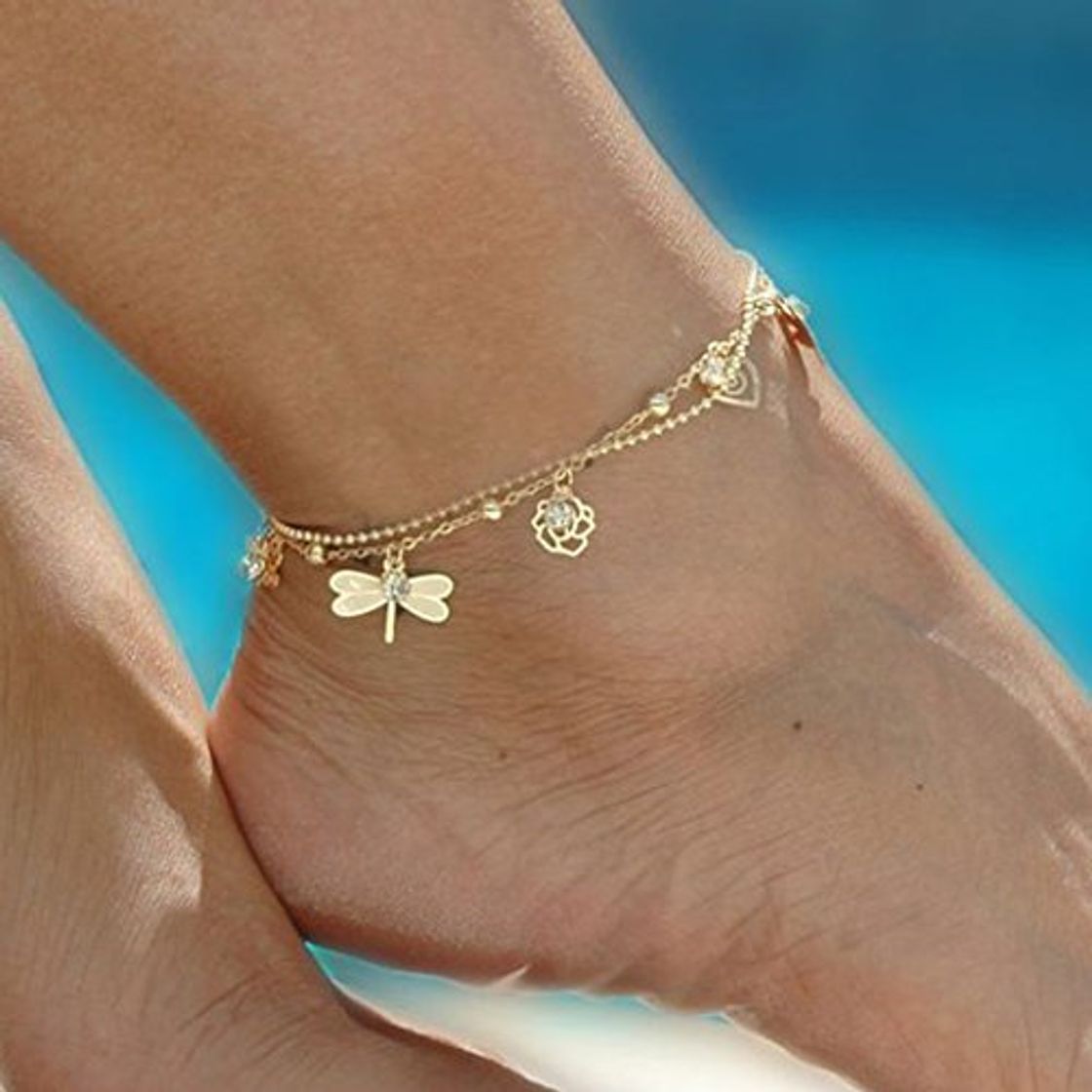 jovono oro pulsera tobillera playa pie libélula campanas tobillera para las mujeres
