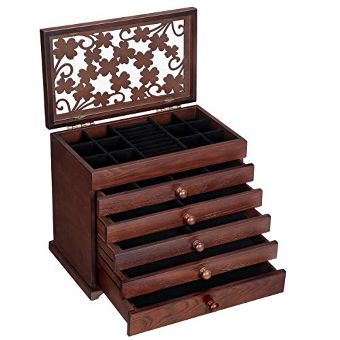 Fashion SONGMICS Caja de Madera para Joyas con Tallas Florales