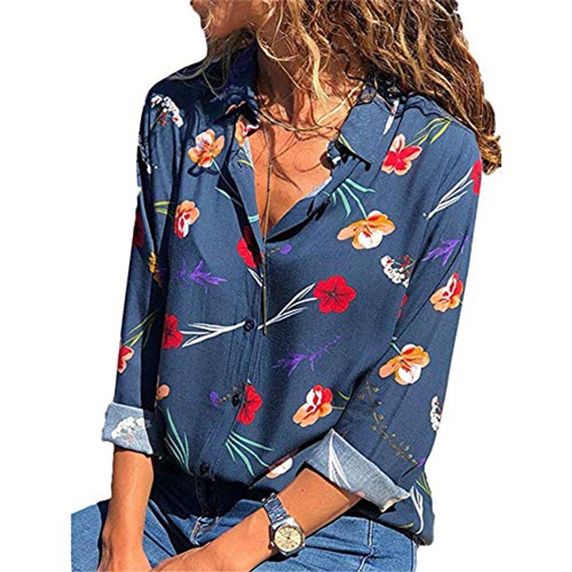 Social RBDSE Camisa Blusas de Las Mujeres con Estampado Floral de Manga Larga