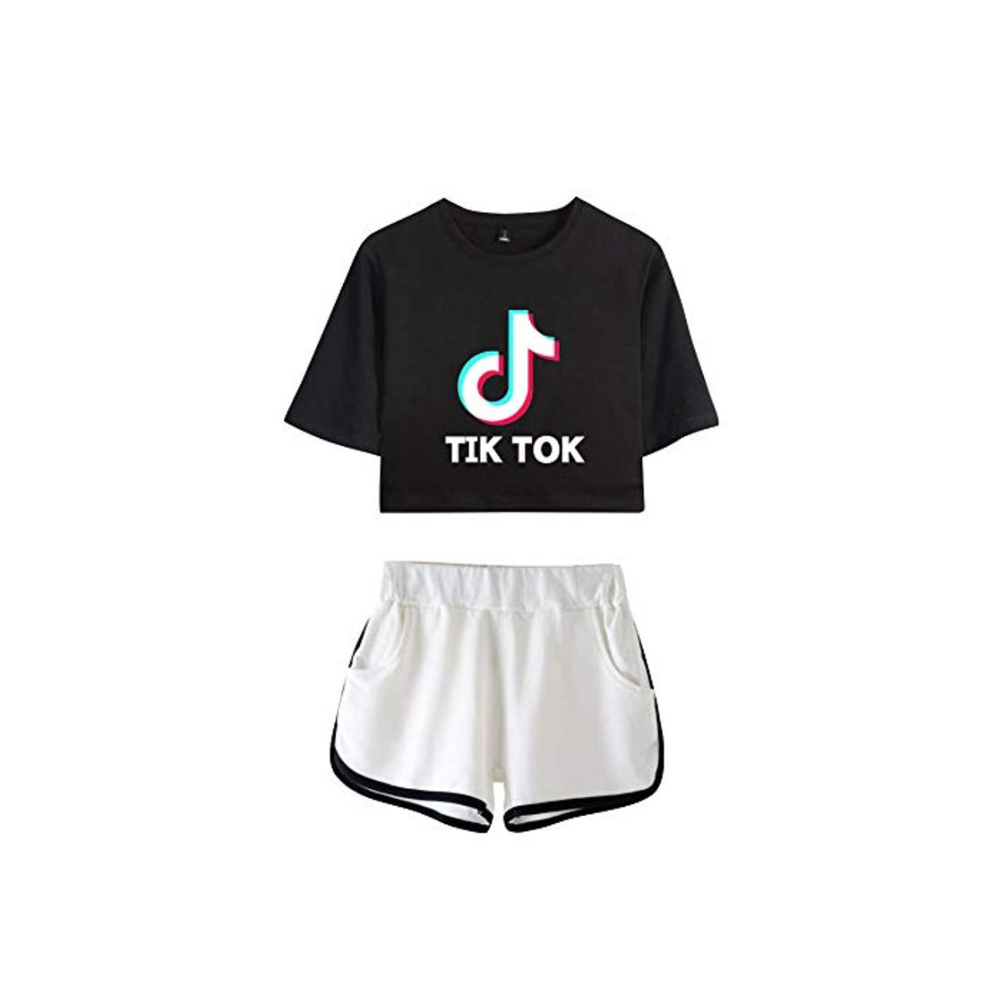 Moda Camiseta y Pantalones Cortos Set TIK TOK Impresa Crop Top T-Shirt