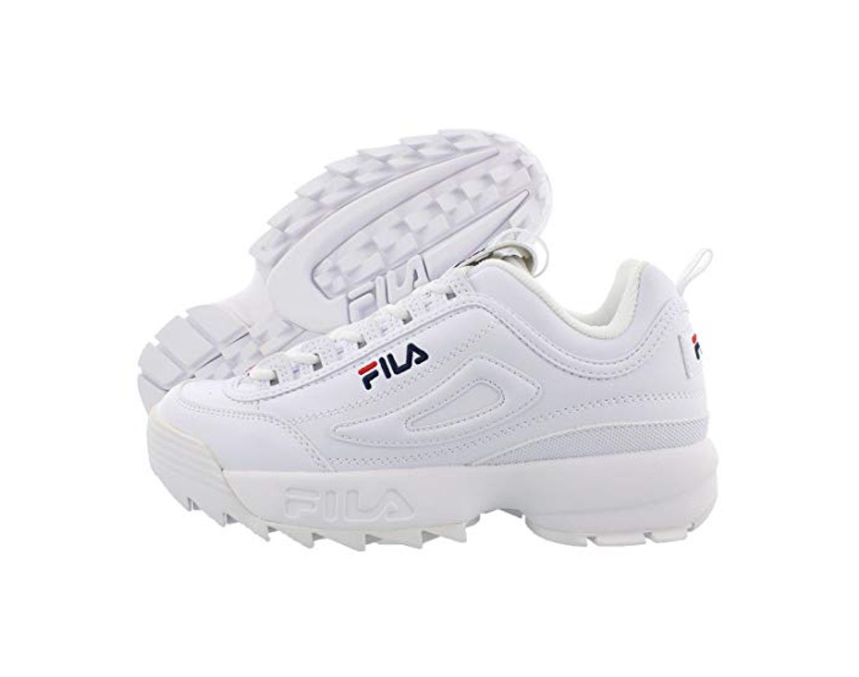 Moda Fila Disruptor II FW02945-111 Leather Youth Trainers - White Peacoat Red -