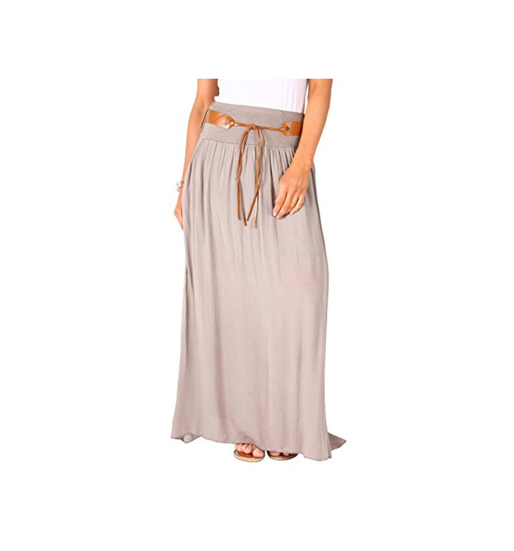 Social KRISP 4809-TAU-LXL, Falda Larga Bohemia Elegante Plisada Hippie Cintura Elástica, Topo