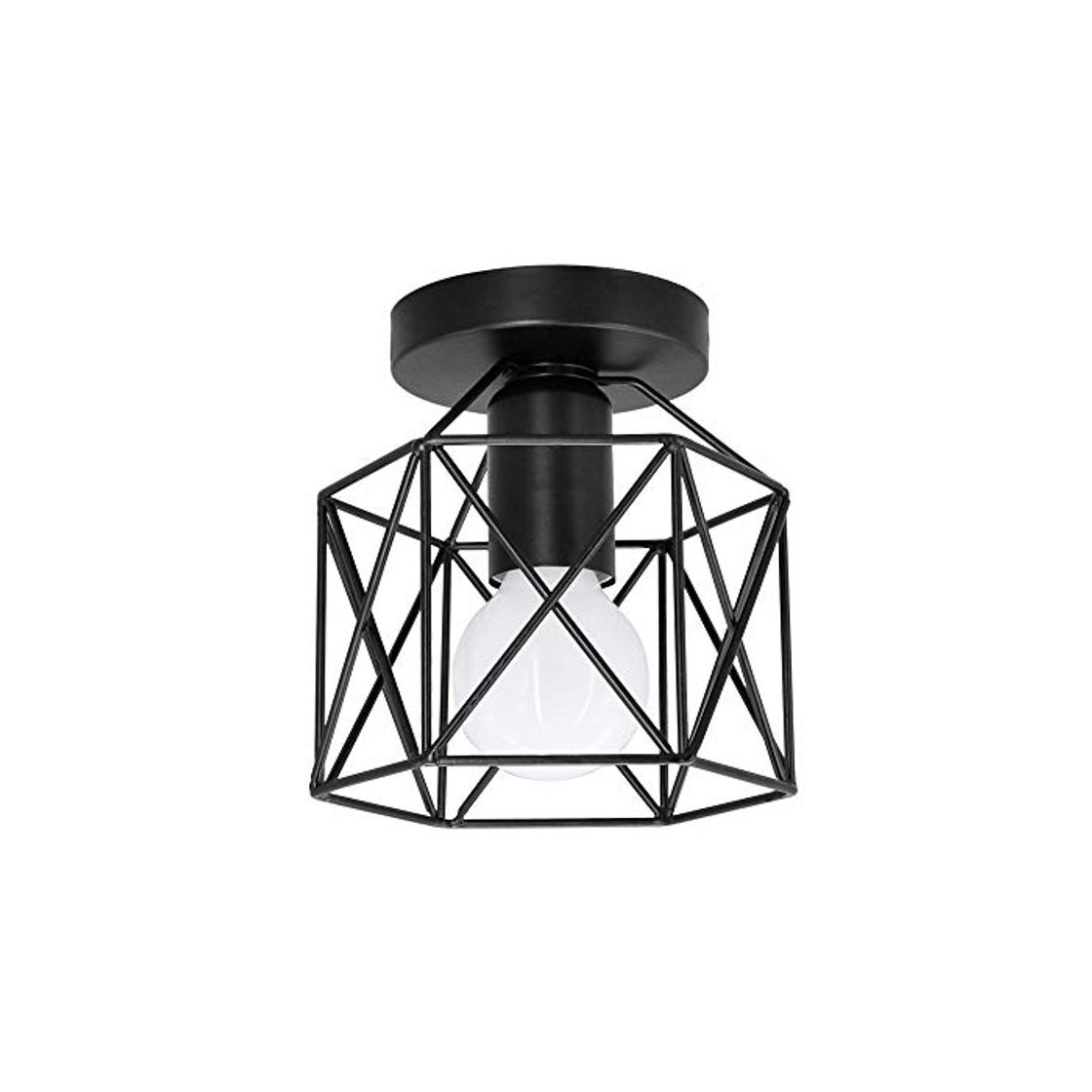 Product Artpad Vintage Loft Jaula de hierro negro Lámpara de techo LED 5W Luz de metal nórdico con luz blanca para cocina Dormitorio Balcón Barra de pasillo E27 Luminaria de techo geométrica