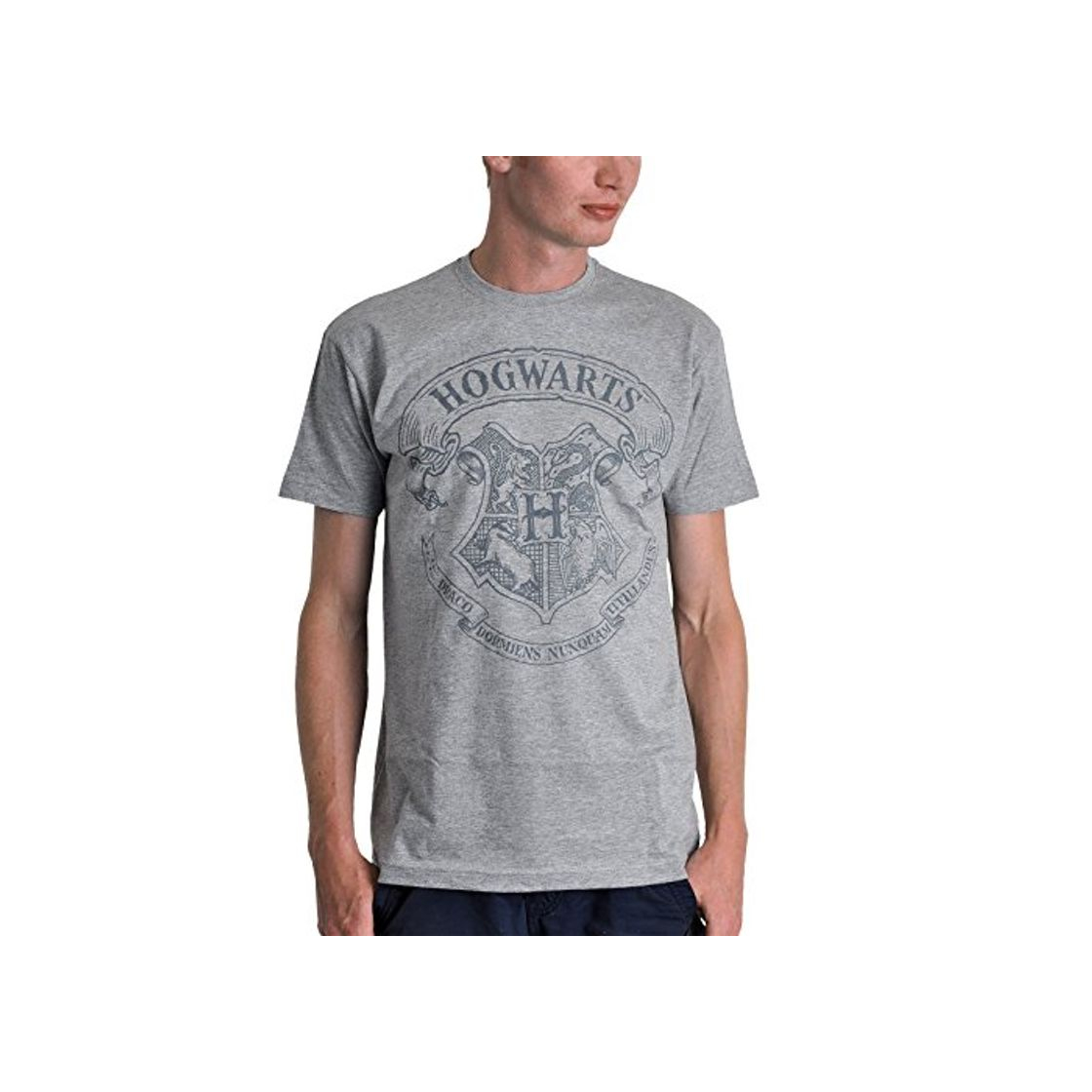 Moda Harry Potter camiseta Hogwarts logotipo emblema gris manchado