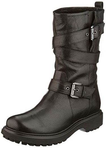 Geox D ASHEELY D, Botas Estilo Motero para Mujer, Negro