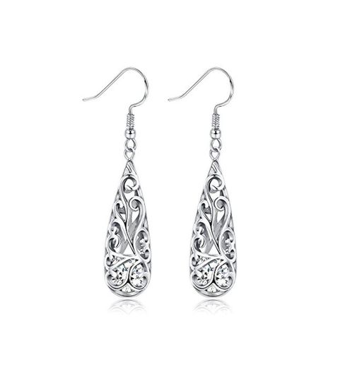 BESTEEL Pendientes Plata de Ley 925 para Mujer Aretes con Circonita Colgante Pendientes Largos Elegante Regalo