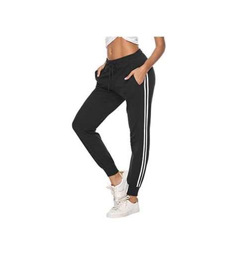 Hawiton Pantalon Chandal Mujer Largos Pantalones de Deporte Yoga Fitness Jogger Pantalones de Punto de Rayas