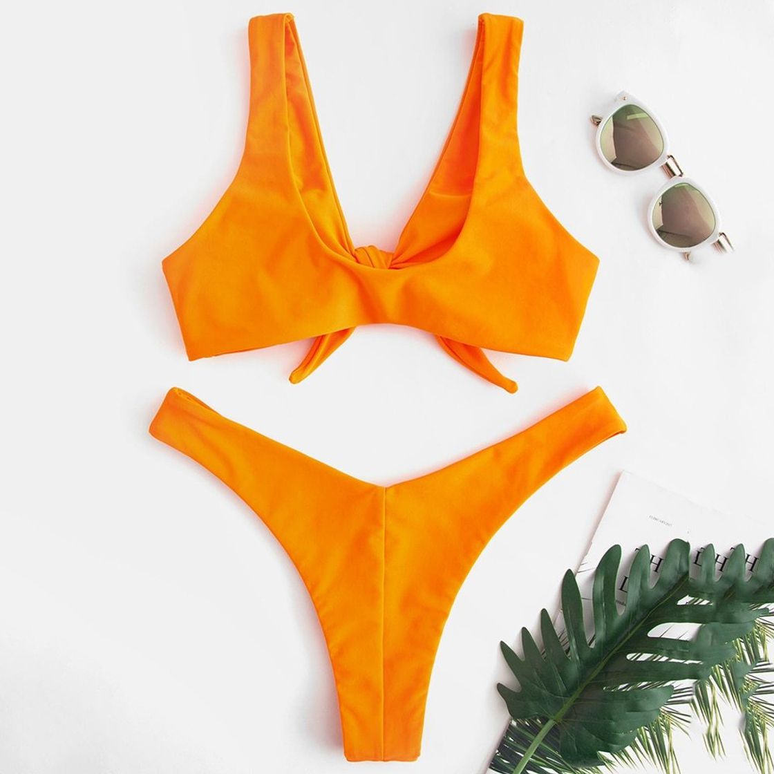 ZAFUL Mujer Sólido Tanga Corte Alto Bikini Conjuntos