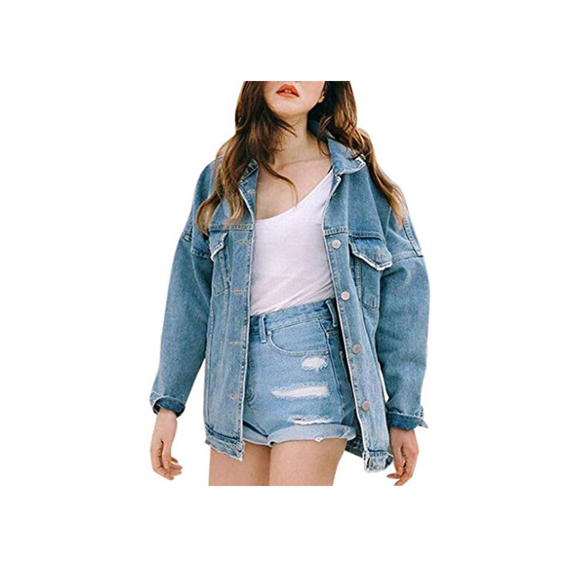 Moda Vaqueras Jacket Mujer Primavera Otoño Boyfriend Chaquetas Elegante Moda Fiesta Estilo Anchas Denim Cómodo Outerwear Manga Larga con Bolsillos Botonadura Abrigos Chaqueta Niña