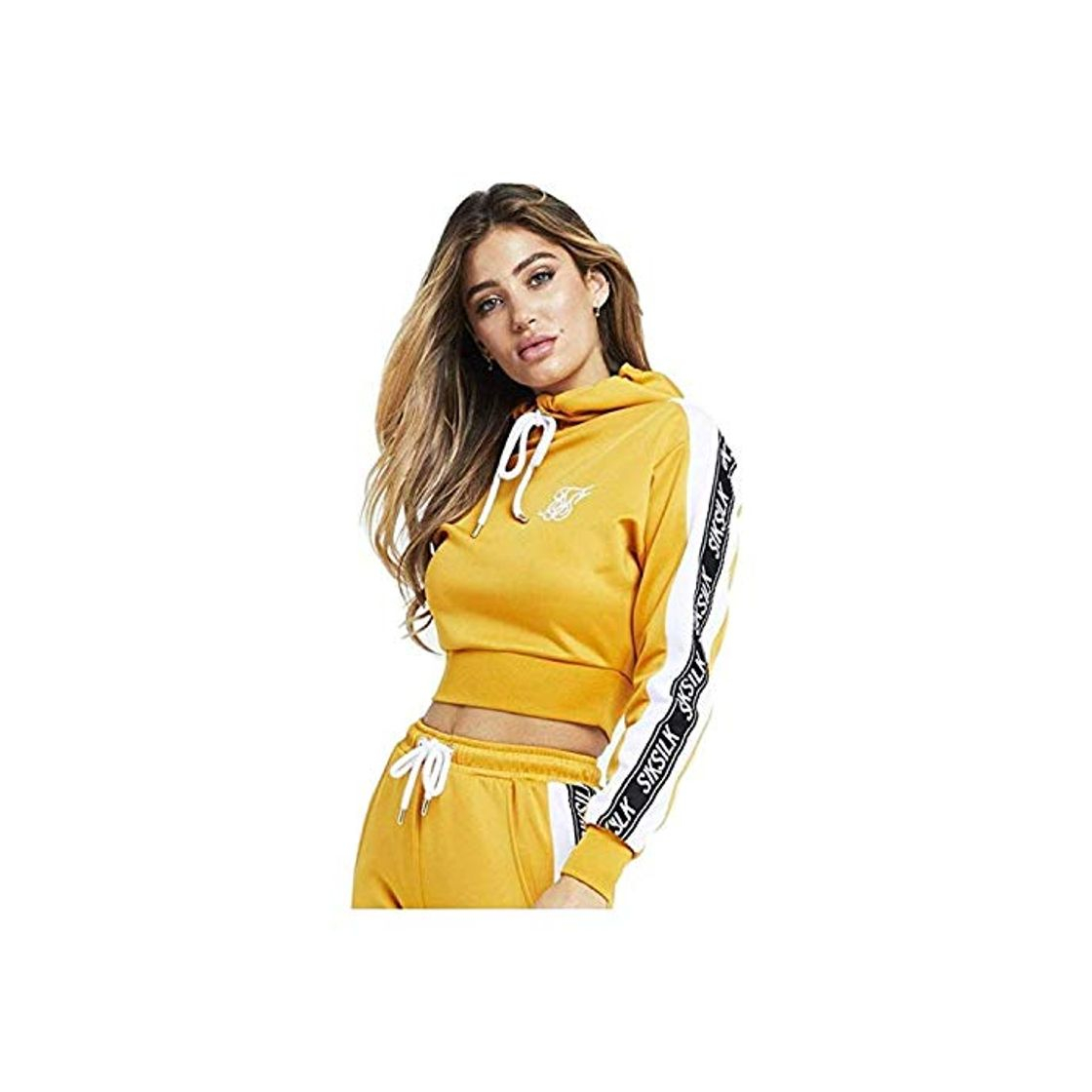Sudadera Capucha Siksilk - Cropped 90Žs Panel Poly Amarillo/Blanco/Negro Talla: 6 XXS