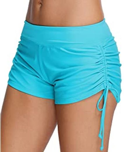 DELEY Mujeres Dama Niñas Sólido Color Mini Shorts Deportes Pantalones Cortos Running Yoga Braguitas Traje de Baño Playa Bikini Ropa de Baño Rojo Tamaño M