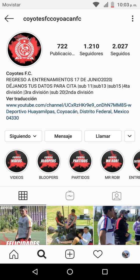 Perfil de un equipo de futbol
