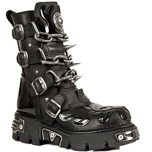 New Rock M.727 S1 Unisex Botas de Motorista de Cuero gótico Cadena