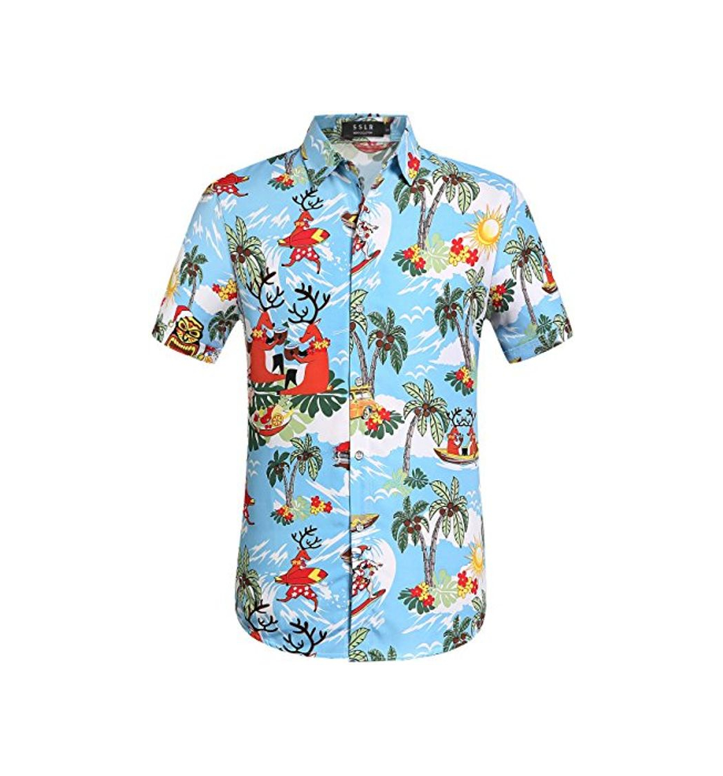 Product SSLR Camisa Playera Estilo Hawaiana Tropical Estampado Navideño Manga Corta para Hombre