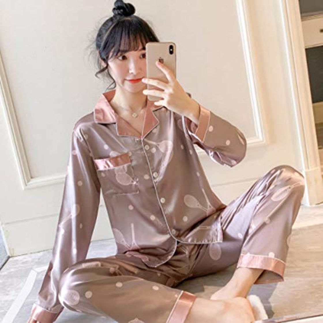 Fashion ALDD Party Pajamas 2020Autumn New Women's Silk Long Sleeve Pajamas Set Loose