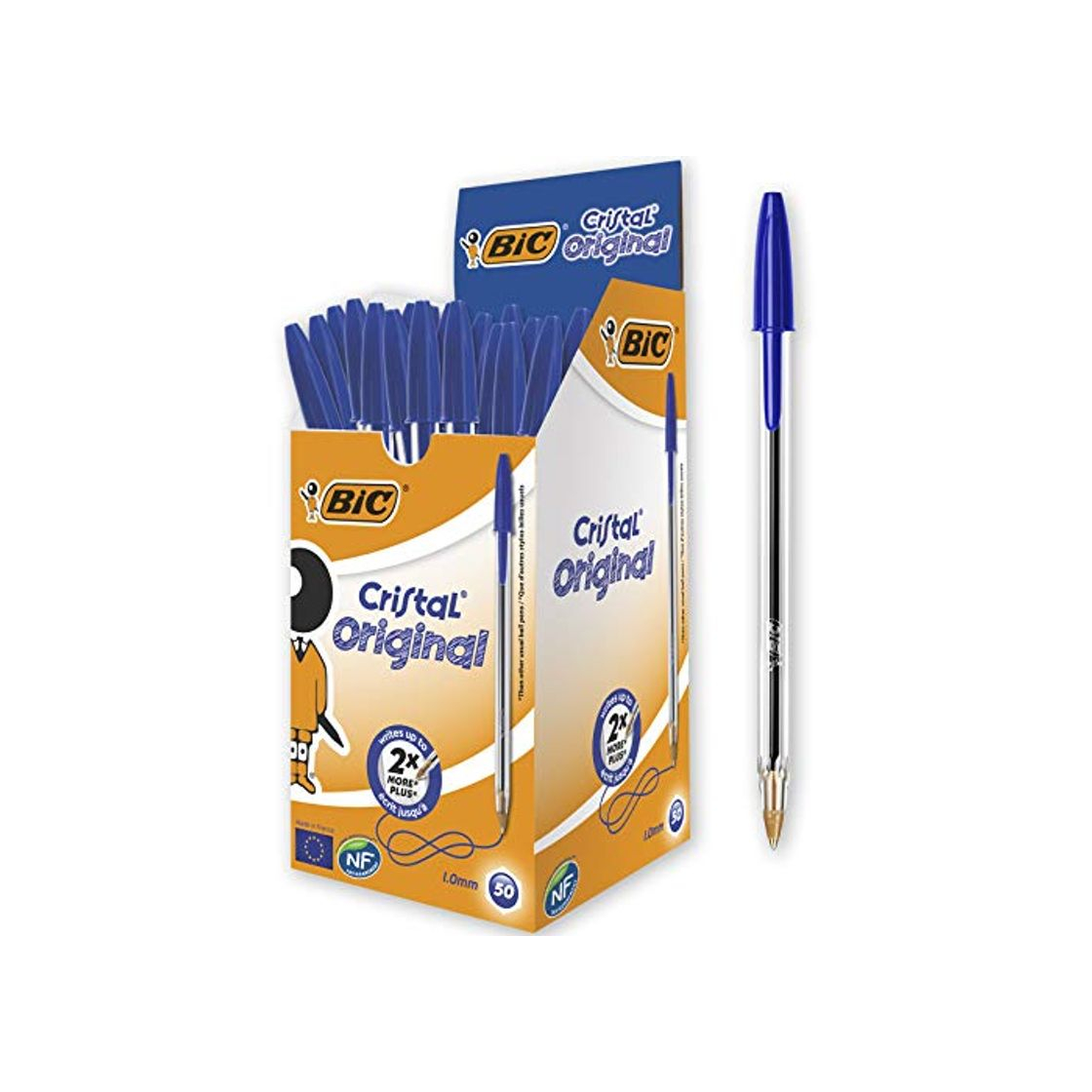 Product BIC Cristal Original - Caja de 50 unidades, bolígrafos punta media