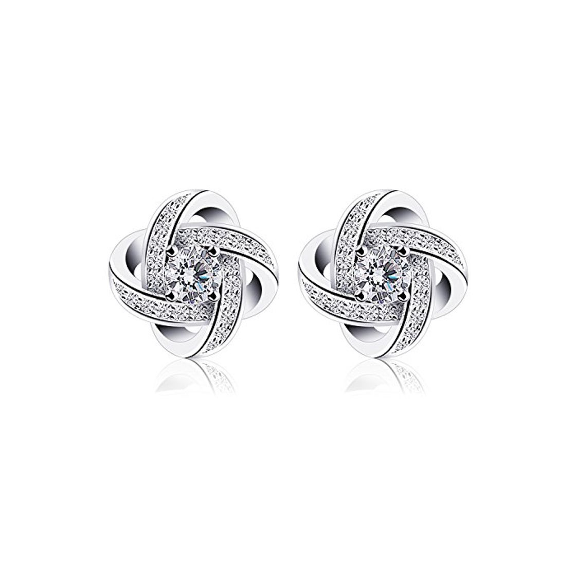 Social B.Catcher Pendientes de Plata de Ley 925 Doble Estrella mujer Elegante Blanco Brillante Circonita