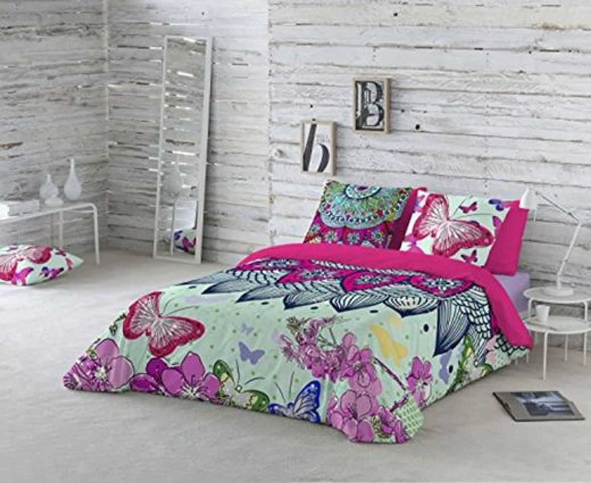 Social NATURALS Juego De Funda Nórdica Spring Fucsia/Azul Cama 150 (240 x 220