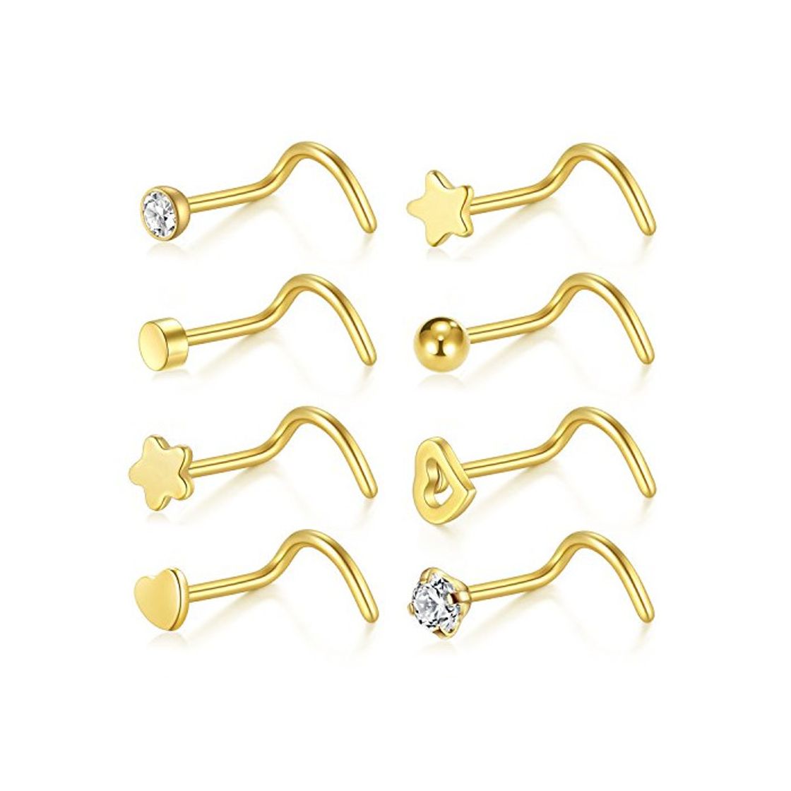 Moda Briana Williams 20G 8 Unids Nose Screw Studs Anillo de Acero Inoxidable