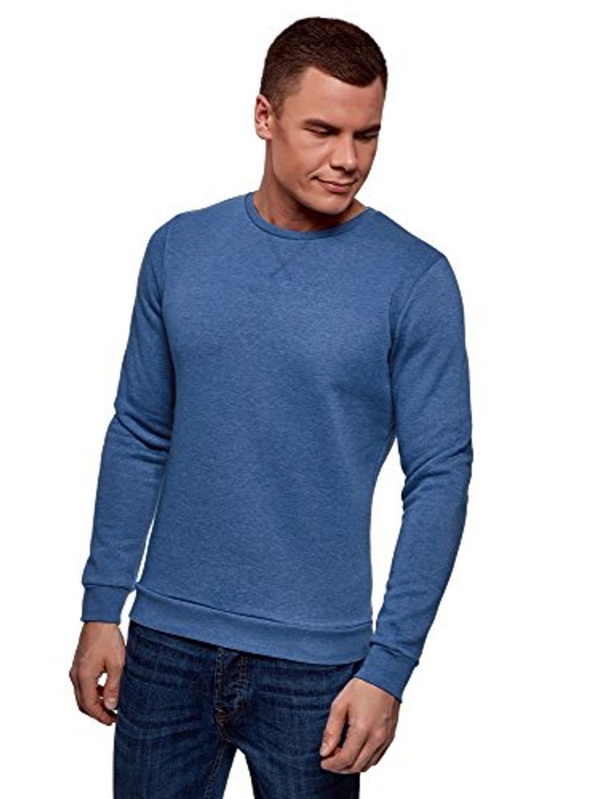 Fashion oodji Ultra Hombre Suéter Básico con Cuello Redondo, Azul, ES 44