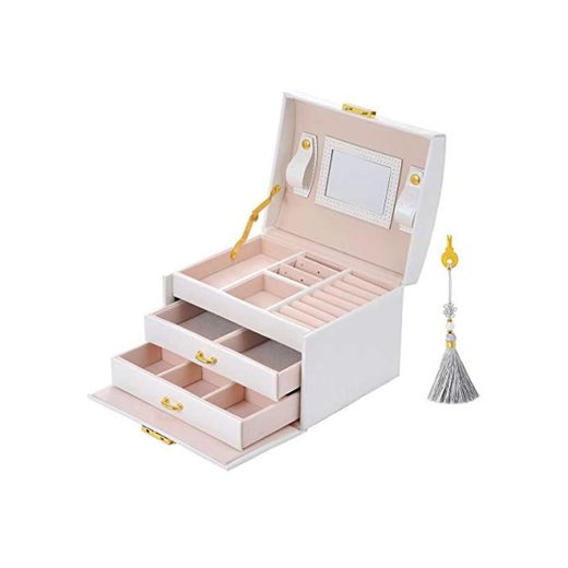 Sonnis Caja Joyero Caja de Joyas,Estuche Rectangular para Guardar Joyas,Pendientes,Anillos y Collares,Espejo