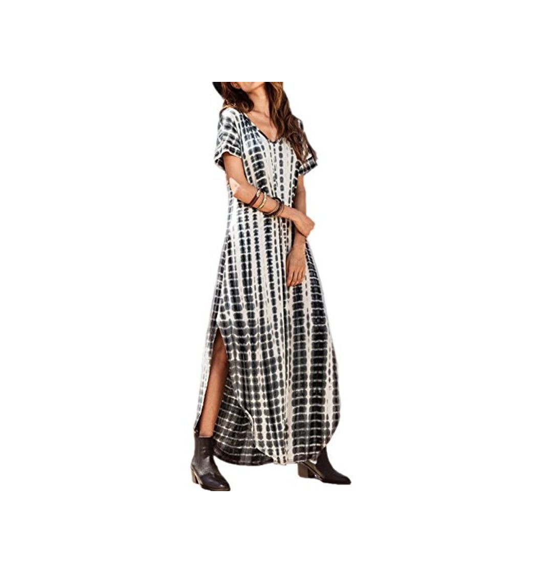 Moda Vestidos Mujer Casual Playa Largos Verano Tie Dye Vestido Boho Hendidura Falda Larga Maxi Vestido Playeros Black S