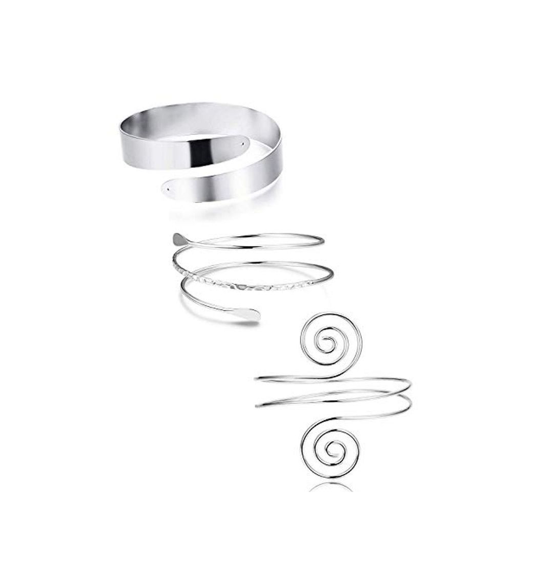 Product Finrezio 3 Piezas Bobina Minimalista Brazalete Superior Ajustable Brazalete Brazalete Brazalete Remolino De Filigrana Plata